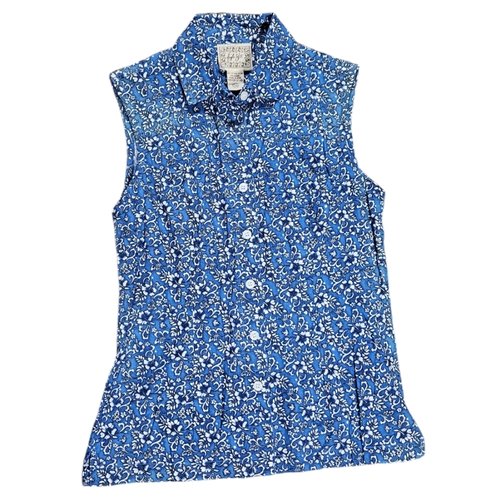 Vintage Floral Women's Sleeveless Tops, S